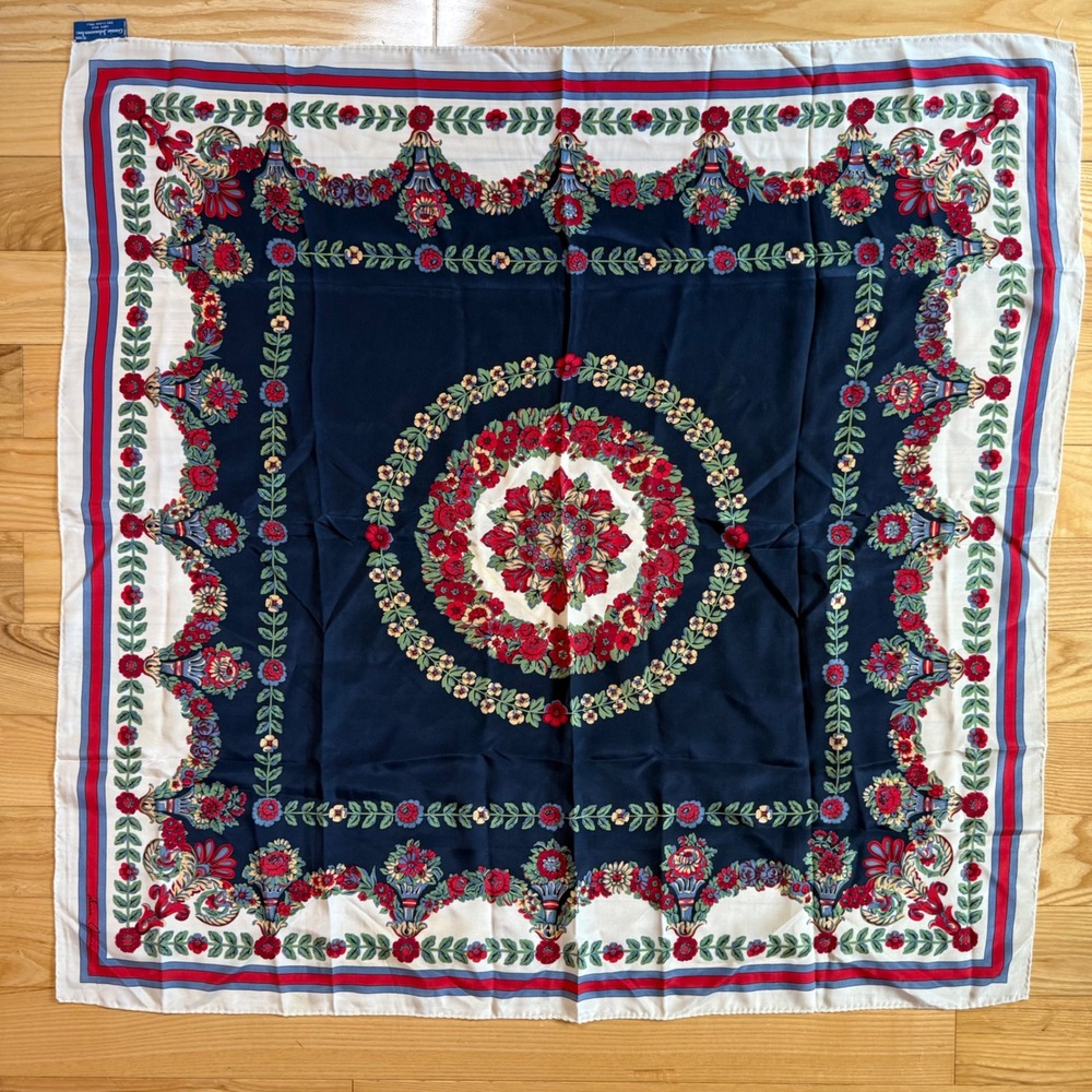 Vintage Ginnie Johansen 100% Silk Floral Medallion Square Scarf Made in Japan